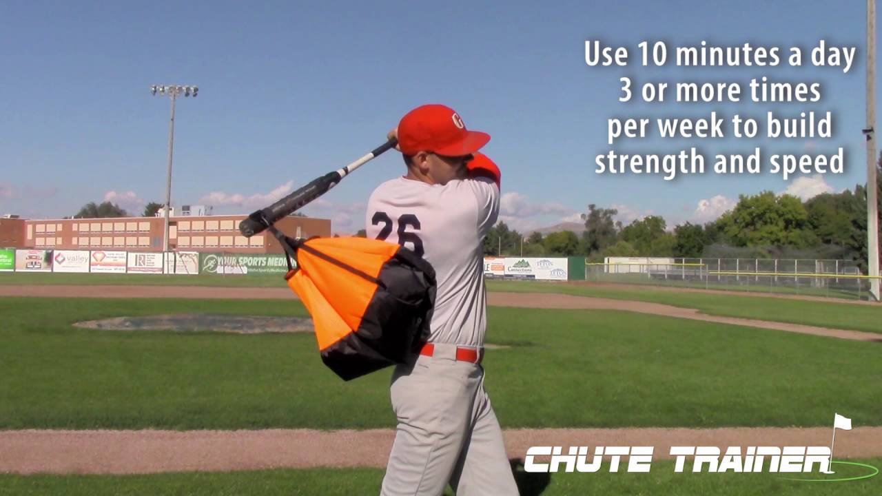 Baseball player using the Bat Chute for swing speed resistance training
